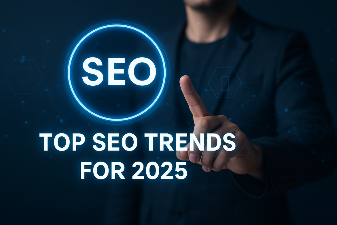 Person interacting with digital SEO trend display for 2025